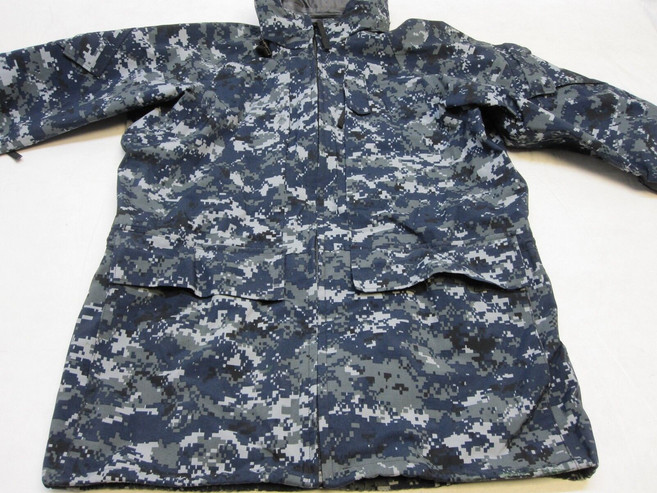 MILITARY CONTRACTOR 미국 해군 블루 디지털 레인 유틸리티 파라카 고어텍스 재킷 미디엄/롱 캐미 B2