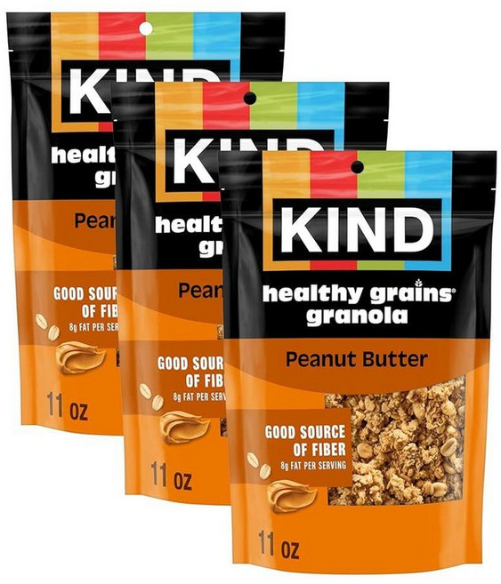 KIND Healthy Grains Clusters 땅콩 버터 통곡물 씨리얼 그래놀라 단백질 10g 글루텐 프리 325ml(11온스) (3팩) 137116, 없음, 1) 땅콩버터 - 11 Ounce (Pack of 3)