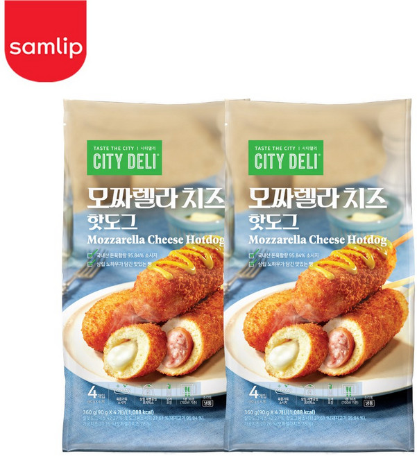 시티델리 모짜렐라치즈 냉동 핫도그 4입, 2세트, 360g