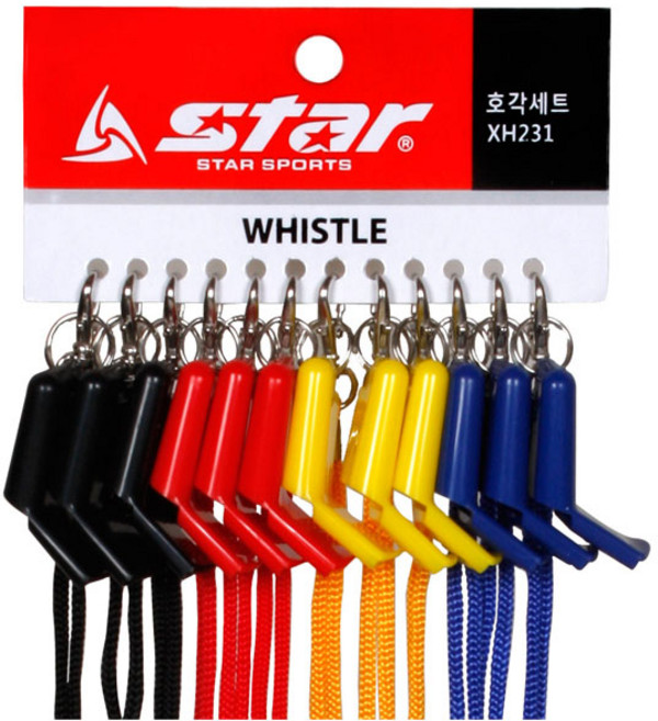 스타 호각세트(줄포함) 12개입 XH231 호루라기 휘슬, 혼합색상