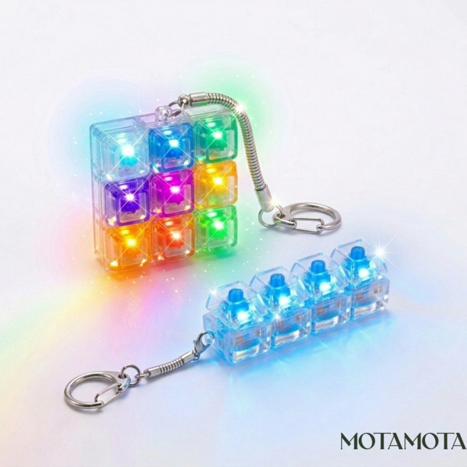 모타모타 4구 9구 키캡키링 led 키보드 클리커 클릭커 열쇠고리 제작 딸깍이 (추가 코인 건전지 무료 증정), 오로라9구+투명4구, 1개