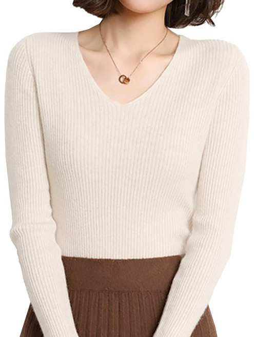 바이엘라 여성 골지 브이넥 긴팔 니트 1P