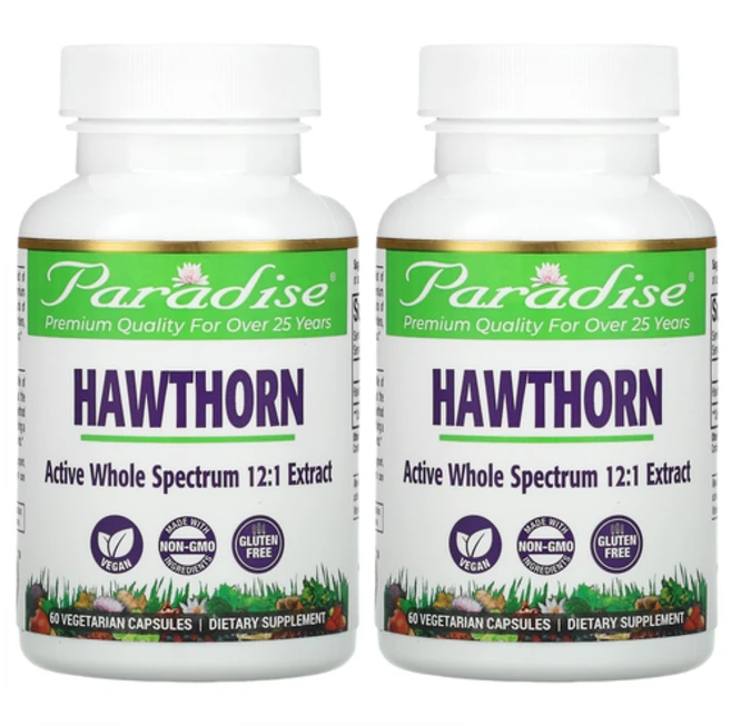 1+1 파라다이스허브 산사나무 열매 추출물 250mg 60 베지 캡슐 비건 플라보노이드, 2개(60캡슐＋60캡슐), 60정 - 쿠팡
