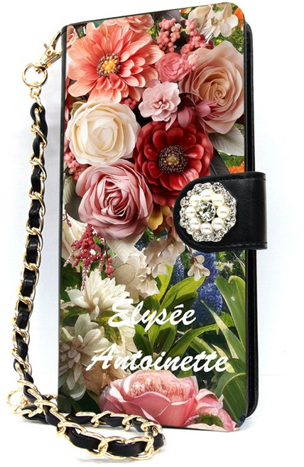 내부지퍼 빽 포켓 유미폰 다이어리 엘리제 앙뚜아네뜨 꽃 DIA 카드지폐수납 내구성 좋은 다이어리 핸드폰 케이스 + 손목 줄 체인 스트랩