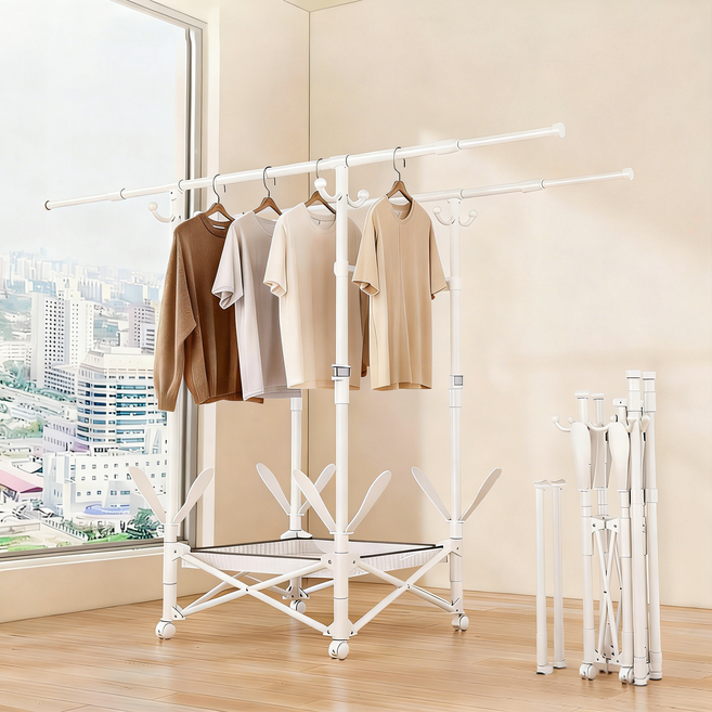 콜콜러브 튼튼한 접이식 빨래건조대 일체형 무설치 다용도 이동식 빨래 건조대, 화이트