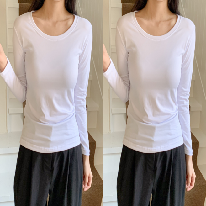 에르모소 1+1 봄 가을 사계절 간절기 이너 기본 티셔츠 슬림 무지 여성 긴팔티셔츠 H-C000