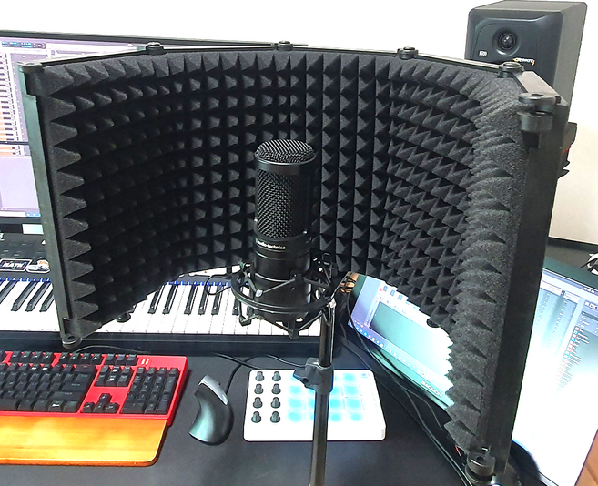 알케이브 리플렉션 필터 5단 접이식 녹음 홈레코딩 콘덴서 마이크 팝필터 방음 흡음 부스 홈스튜디오, 블랙, 1개