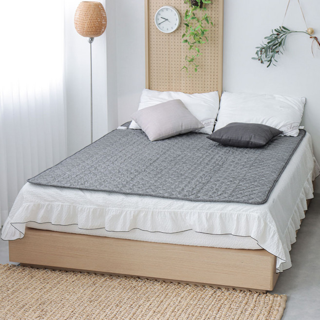 국내산 탄소매트 전기온열매트 전자파없는 전기장판 침대용 1인용 2인용 싱글 그레이, 더블