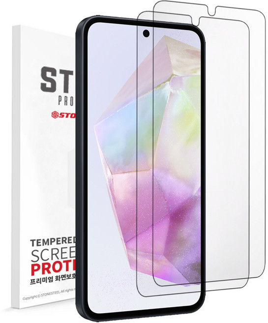 스톤스틸 1+1 갤럭시 A35 5G 고투명 액정 보호 강화유리 필름, 2개