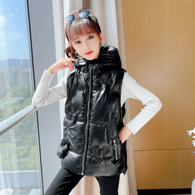 FX0514 여아 겨울 키즈 주니어 초등학생 면 코튼 혼방 패딩 구스 다운 솜 조끼 베스트 캐주얼 데일리 아동복