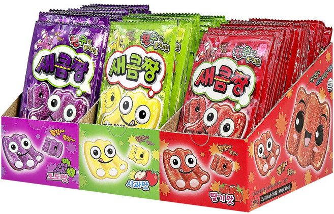 새콤짱 3종 포도맛 24개 + 사과맛 24개 + 딸기맛 24개, 3박스, 840g