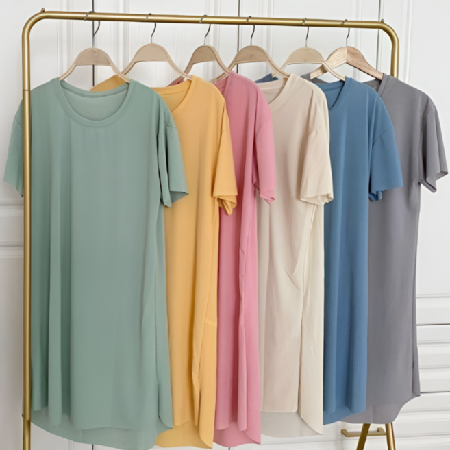 쁘띠엘라 스판 원피스 잠옷 홈웨어 파자마 편한 실내복 3세트