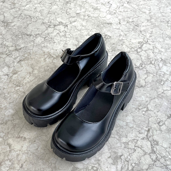 플라틴베이지 여성 통굽 메리제인 구두 발편한 키높이 워커 힐 키작녀코디 (가보시/6CM)