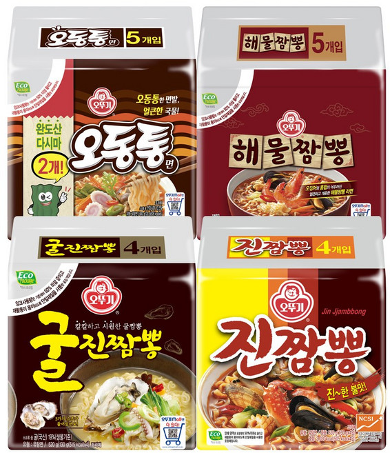 오뚜기 오동통면 다시마 5개+해물짬뽕 5개+진짬뽕 4개+굴진짬뽕 4개, 1세트