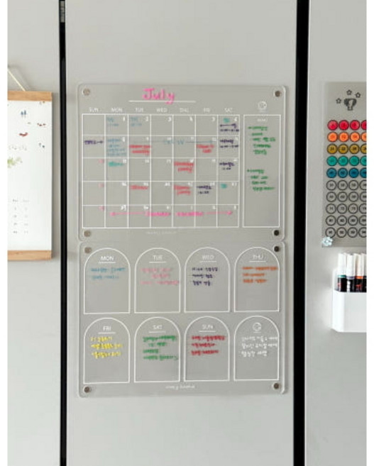 와따네 냉장고 투명 자석 메모 아크릴 화이트보드 달력 캘린더 계획표, 사은품B (보드마카 세트), 2-1.화이트라인(메모)
