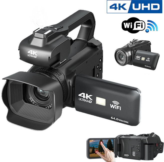 ENITIME 4K 캠코더 고화질 DV 7500만 화소 비디오 레코더 비디오 디지털 카메라 wifi 20x광학 줌 회전 4.0인치 터치스크린, 블랙(Black), NPX-109