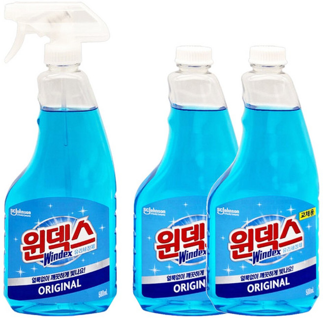 윈덱스 유리세정제 본품 + 리필 /다용도 욕실 주방 자동차 가정용품 유리 청소 유리창 청소 본품+리필2개, 2개, 3L