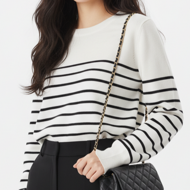 바이로이 베이직 스트라이프 니트 여성 단가라 니트