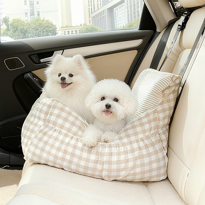 PAWZ Road 강아지 쿠션형 애견 카시트 반려동물 드라이브 차량용 의자 개집 탈부착 세탁 가능 자동차 용품, 1개, 베이지