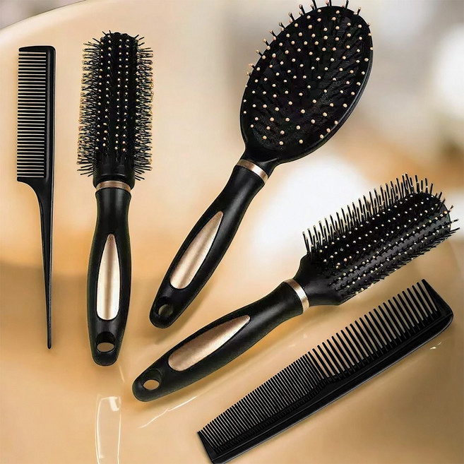 생활톡 헤어 볼륨 롤 드라이 머리빗 브러쉬 5종, 1개, 블랙