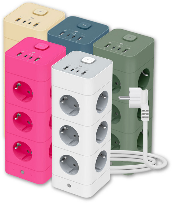 대용량 4000w 타워 멀티탭 에코너 16구 (12구+ USB-C 2구+USB-A 2구), 1개, 핑크, 1.8m