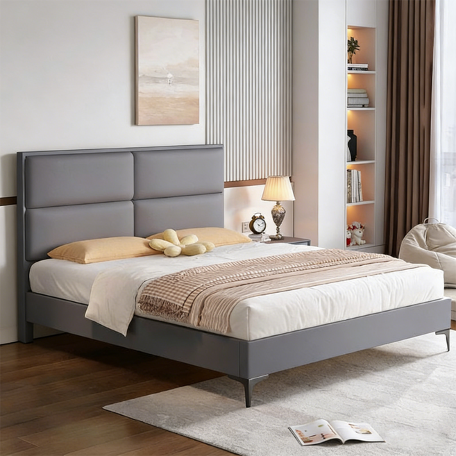 침실 가정용 고급 호텔식 침대 프레임 | 슈퍼싱글/퀸/라지킹(매트제외), 그레이