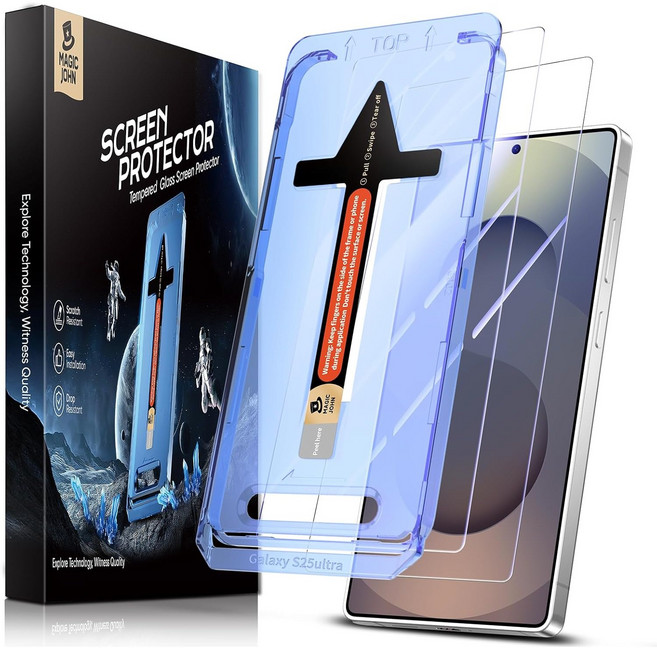 MAGIC JOHN 매직존 갤럭시 고투명 휴대폰 액정보호필름 강화유리 고화질 풀커버+부착키트 2매입, 1세트