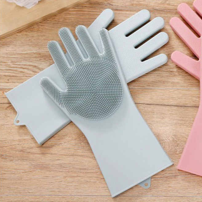 1P/2P 미세모 실리콘 수세미 장갑 설거지 돌기 일체형 고무장갑, 1개, FREE(one size), 그레이