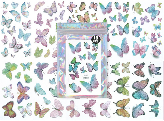 니즈엘 KC인증 글리터 어린이 타투스티커 캐릭터 판박이, 1개, 01 글리터(나비-10장)