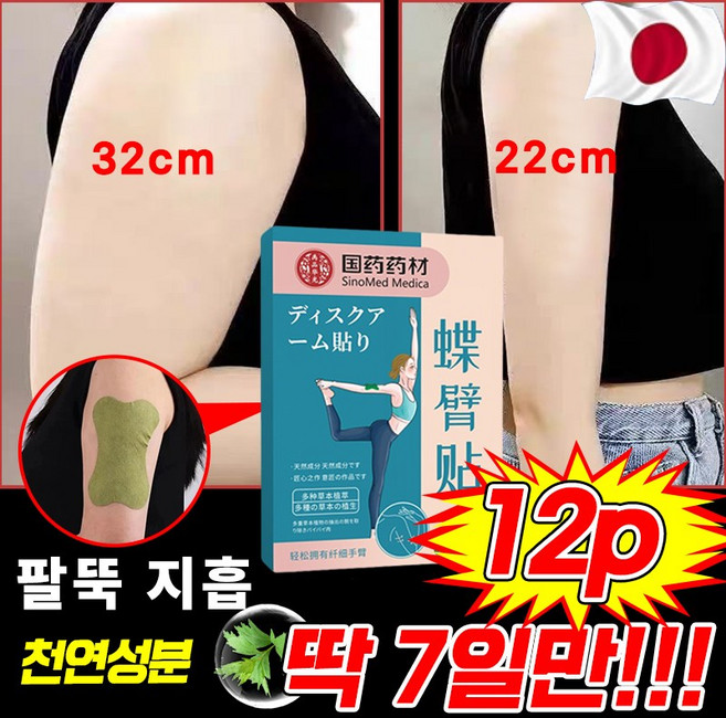 일본기술 1/1+1 팔뚝 지흡 패치 슬리밍 다이어트랩 뱃살 다이어트 패치 허벅지 종아리 군살 지방 분해 연소 흡입 셀룰라이트 제거 바디패치, 1개, 12개입