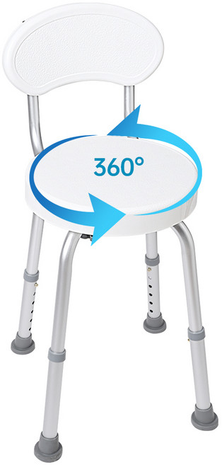 BYTAN 360도 회전 샤워의자 등받이 목욕의자 6단 높이조절 알루미늄 합금 노인 임산부 미끄럼방지 안전 욕실의자 하중 150kg, White