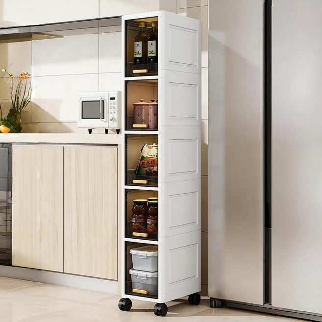 이동식 틈새 수납장 다용도 좁은폭 냉장고옆 세탁기옆 슬림 미니 수납장, 투명