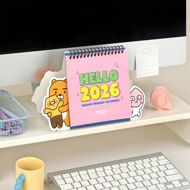 담아잇 카카오프렌즈 2026 탁상달력 2026데스크캘린더, 핑크