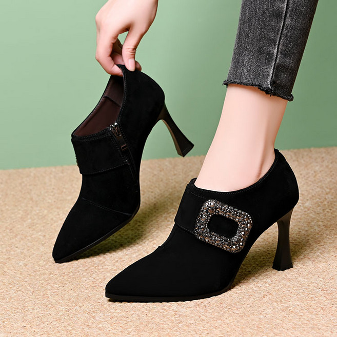 여성 하이힐 양가죽 힐 가을 겨울 스웨이드 다이아 사이드 지퍼 힐