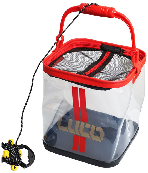루코 투명두레박 24cm 낚시두레박 살림통 접이식, 투명두레박 레드