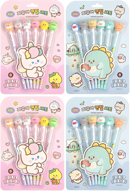 핑크풋 4000쪼꼬미친구들 피규어 연필 B, 블루 + 핑크, 24개