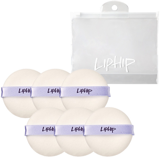립힙 블러 파우더 팩트 퍼프 (+파우치), 6개, 화이트