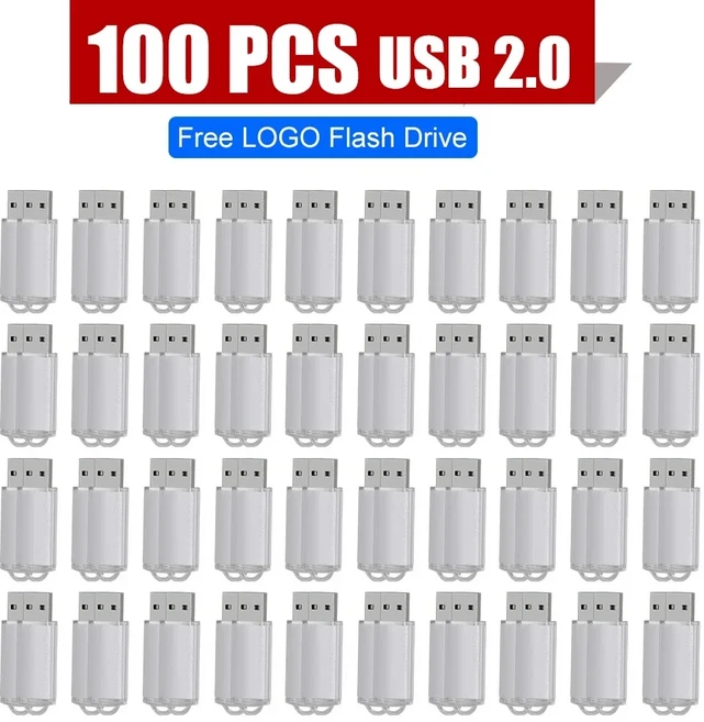 키링 100개 묶음 USB 플래시 드라이브 1GB 메탈 클립 메모리 스틱 무료 맞춤형 로고 독창적인 선물용, 06 white 2.0