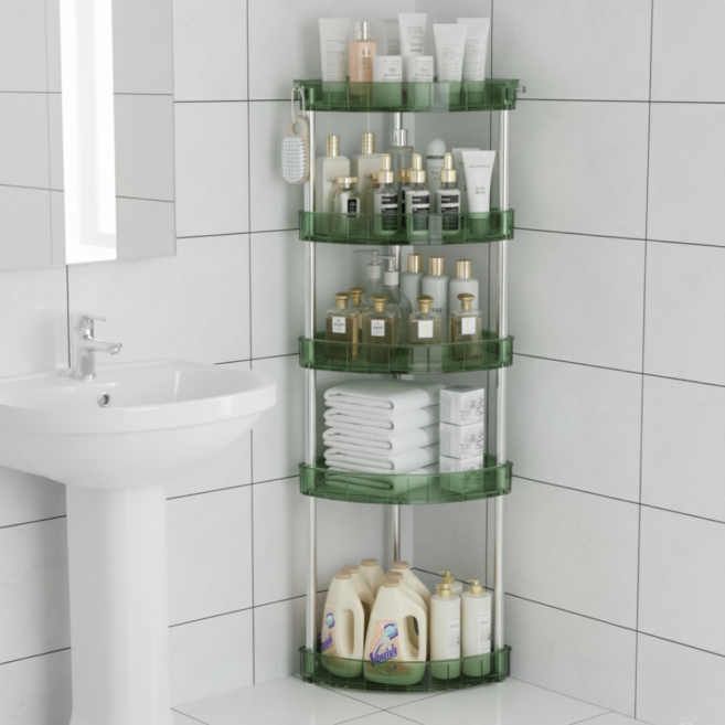일상담다 간편설치 다용도 코너형 욕실 선반 수납 정리대, 그린, 1개