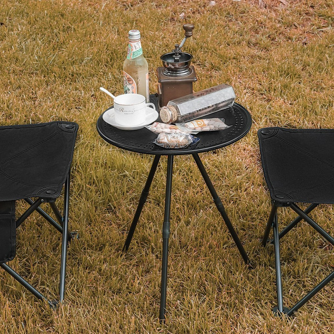 캠프21 2단 높이조절 원형 사이드 테이블 보관가방 포함, 블랙