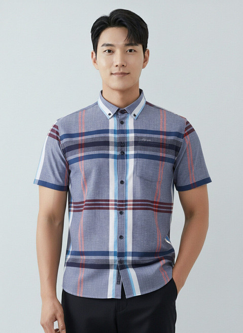 올포유 올포유 남성 캐주얼 빅체크 반팔 셔츠 AGBSN3111-906