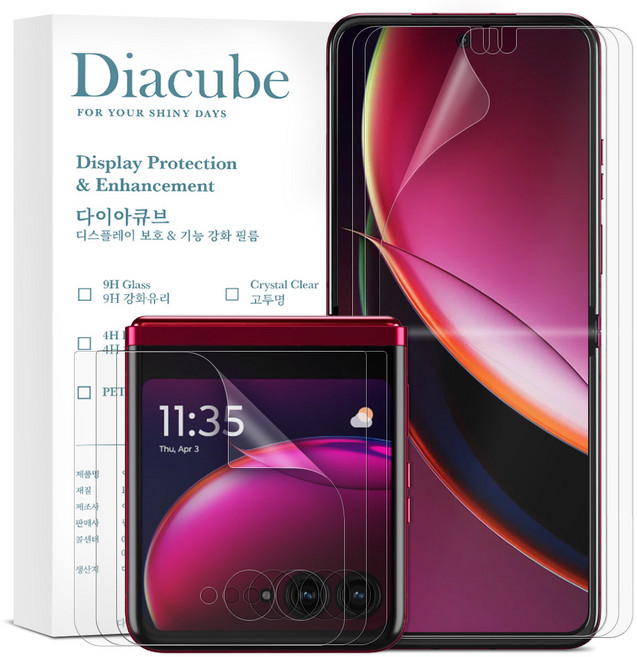 다이아큐브 모토로라 레이저 RAZR 40 울트라 무광택 지문방지 액정보호필름(내면3매+전면3매) 가이드핀 간편부착, 1세트