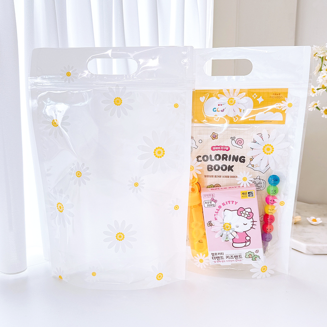 [대형] 데이지 스탠딩 손잡이 지퍼백 구디백 포장봉투 답례품 행사 선물 쇼핑백, 50개, 20x30cm