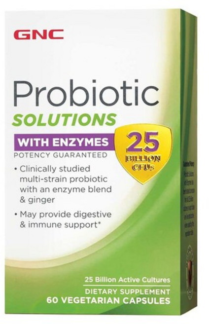 GNC 프로바이오틱 솔루션 엔자임 250억 CFU 60캡슐 식물성캡슐 효소, 60정, 1개