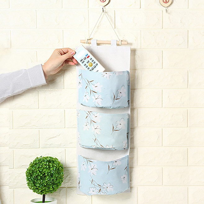 플라워 3단 벽걸이 포켓 수납함(스카이)