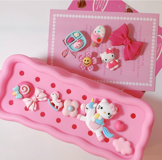 Giutt 캐릭터 파츠 실리콘 필통 파우치 꾸미기 신발 꾸미기 세트, 1개, 핑크