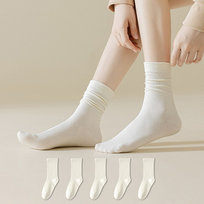 코튼위스퍼 여성 무압박 순면 중목양말 산후양말 5켤레세트
