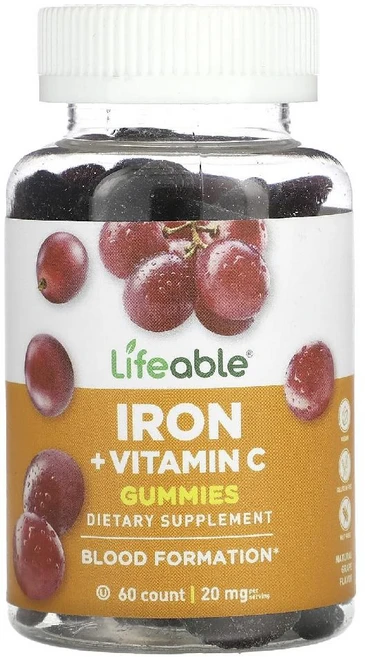 Lifeable 철분 비타민C 구미젤리 포도 맛 10mg 60개, 상품, 1개, 60정 - 쿠팡