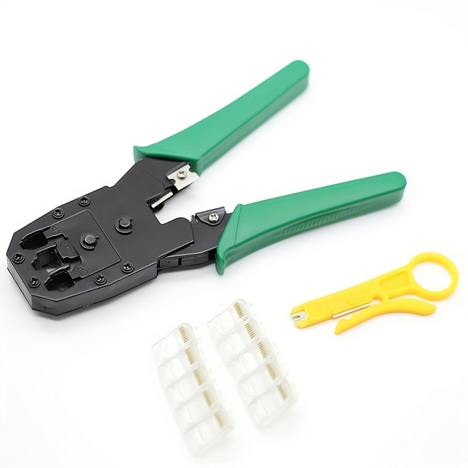 펜치와 칼 10개 RJ45콘 세트 전문 Cat5 Cat6 네트워크 압착펜치 4P 6P 8P 겸용 케이블 절단 및 피복제거 공구, 1세트