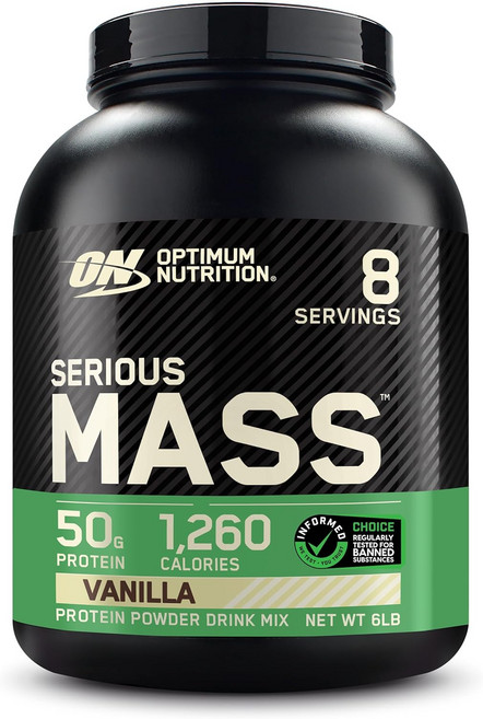 Optimum Nutrition Serious Mass 체중 증가 단백질 파우더 체중 증가제 면역 지원을 위한 비타민 C 및 아연 크레아틴 바닐라 6파운드(포장은 다를, OptimumNutritionSeriousMass체중증, 1개